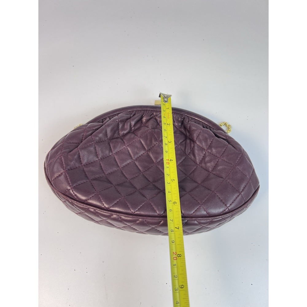 Vintage Jay Herbert New York Quilted Leather Kiss Lock Chain Crossbody Bag Plum - Picture 8 of 10